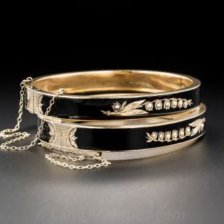 Pair of Victorian Black Enamel Lily-of-the-Valley Bangle Bracelets