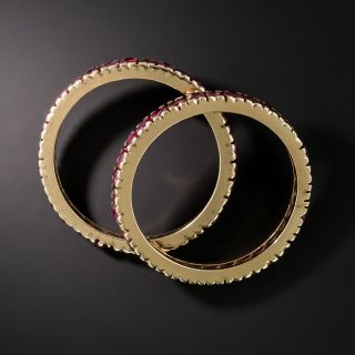 Pair Of Vintage Ruby And Rose Gold Wedding Bands - Size 7 1/4