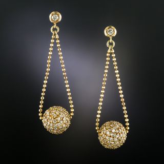 Pave Diamond Ball Dangle Earrings - 2
