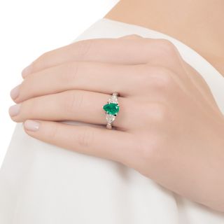 Pear-Shaped 1.16 Carat Emerald and Diamond Three-Stone Ring
