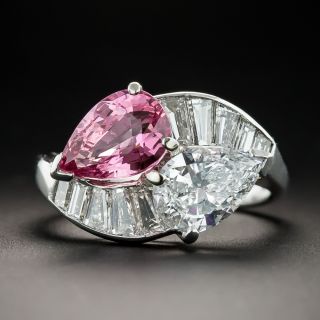  Pear-Shaped Diamond and Pink Sapphire Bypass Ring - GIA D VS1 - 2