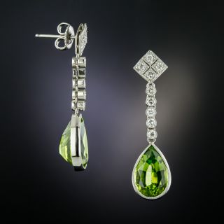 Peridot and Diamond Drop Dangle  Earrings - 1
