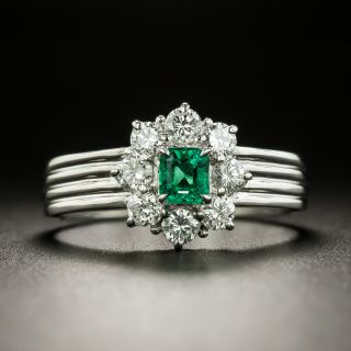 Petite .26 Carat Emerald and Diamond Cluster Ring - 3