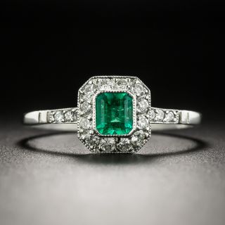 Petite .30 Carat Emerald and Diamond Halo Ring - 3