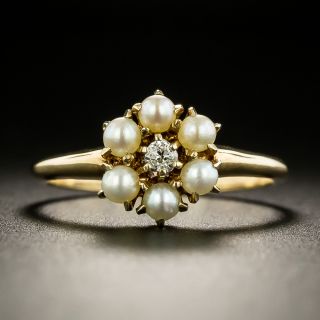  Petite Antique Pearl and Diamond Cluster Ring - 2