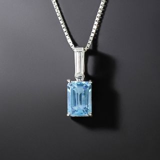 Petite Aquamarine and Baguette Diamond Pendant - 3