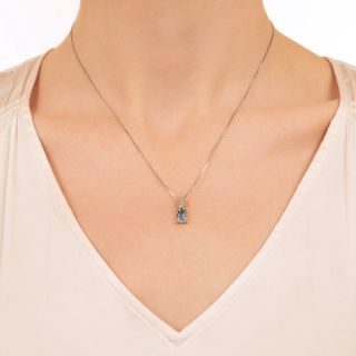 Petite Aquamarine and Baguette Diamond Pendant