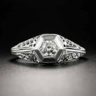 Petite Art Deco Diamond Filigree Engagement Ring by Shiman Bros. - 1