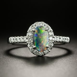 Petite Black Opal And Diamond Halo Ring - 3