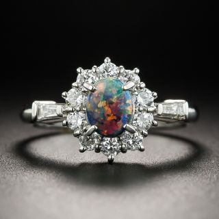 Petite Black Opal and Diamond Ring - 1