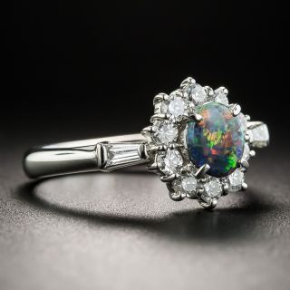 Petite Black Opal and Diamond Ring