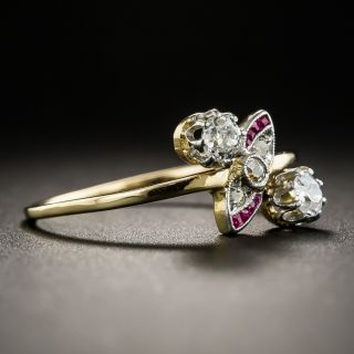 Petite Edwardian Diamond Calibre Synthetic Ruby Ring 