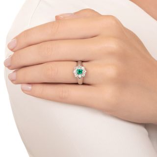 Petite Emerald and Diamond Halo Ring