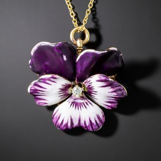 Petite Enamel And Diamond Pansy Pendant/Brooch by Crane and Theurer - 4