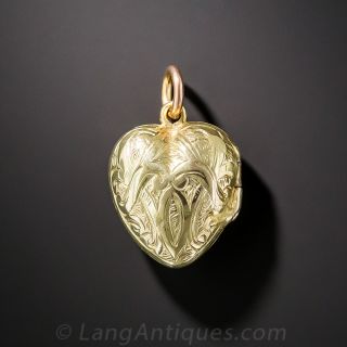 Petite Engraved English Puffed Heart Locket 