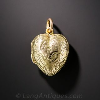 Petite Engraved English Puffed Heart Locket 