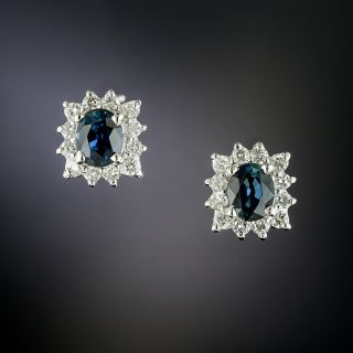 Petite Estate Sapphire and Diamond Halo Earrings - 2