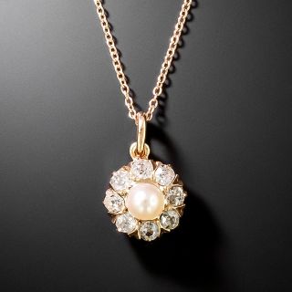 Petite Victorian Natural Pearl and Diamond Flower Cluster Pendant - 3