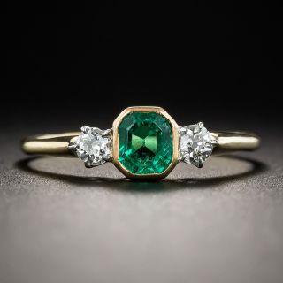 Petite Vintage Emerald and Diamond Ring