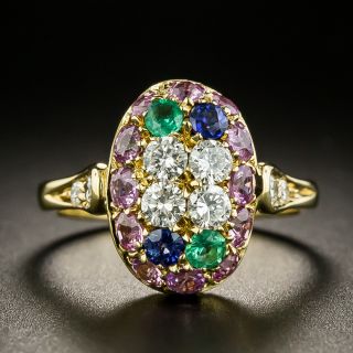 Pink and Blue Sapphire, Emerald and Diamond Ring - 1