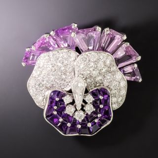 Pink Sapphire, Amethyst and Diamond Pansy Brooch - AGL Natural, No-Heat - 2