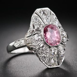 Pink Sapphire and Diamond Art Deco Dinner Ring