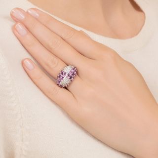 Pink Sapphire and Diamond Heart Cluster Ring