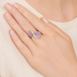 Pink Sapphire and Diamond Mobius Strip Wave Ring
