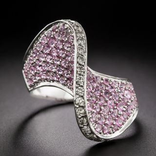 Pink Sapphire and Diamond Mobius Strip Wave Ring - 2