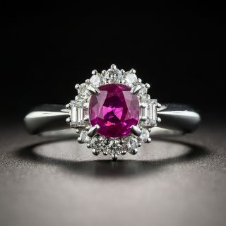 Pink Sapphire Platinum Diamond Halo Ring