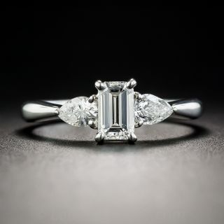 Platinum .53 Carat Emerald-Cut and Pear Shape Diamond Engagement Ring