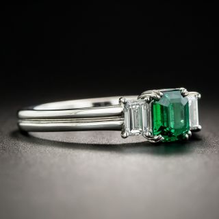 Platinum .58 Carat Emerald and Diamond  Ring