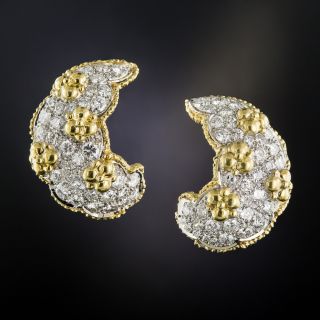 Platinum and 18K Pavé Diamond Ear Clips  - 5