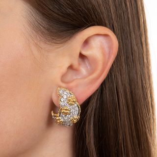 Platinum and 18K Pavé Diamond Ear Clips 