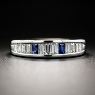 Platinum Baguette Diamond and Sapphire Band Ring