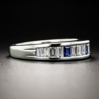 Platinum Baguette Diamond and Sapphire Band Ring