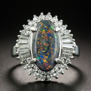 Platinum Black Opal Cabochon and Diamond Cocktail Ring  - 1