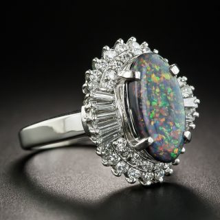 Platinum Black Opal Cabochon and Diamond Cocktail Ring 