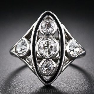 Platinum Diamond and Black Enamel Dinner Ring