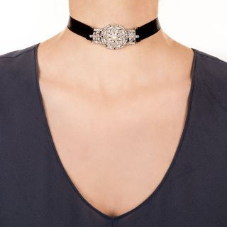 Platinum Diamond and Natural Pearl Choker Necklace