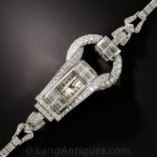 Platinum Diamond Art Deco Bracelet Watch - 1