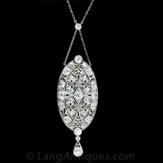 Platinum Diamond Edwardian Lavaliere Necklace - 1