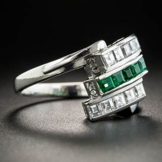 Platinum Emerald and Diamond Art Deco Style Ring
