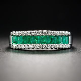 Platinum Emerald and Diamond Band Ring