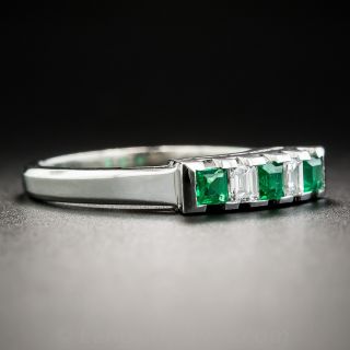 Platinum Five-Stone Emerald and Diamond Band Ring