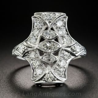 Platinum Marquise Diamond Art Deco Dinner Ring