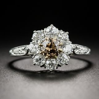 Platinum Natural Brown Diamond Center Vintage Cluster Ring - 2