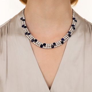 Platinum Natural No-Heat Sapphire and Diamond Necklace