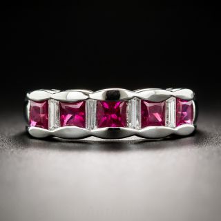 Platinum Ruby and Diamond Band Ring - 1