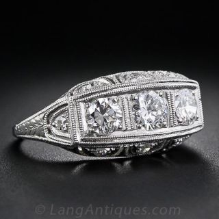 Platinum Three-Stone Diamond Art Deco Ring